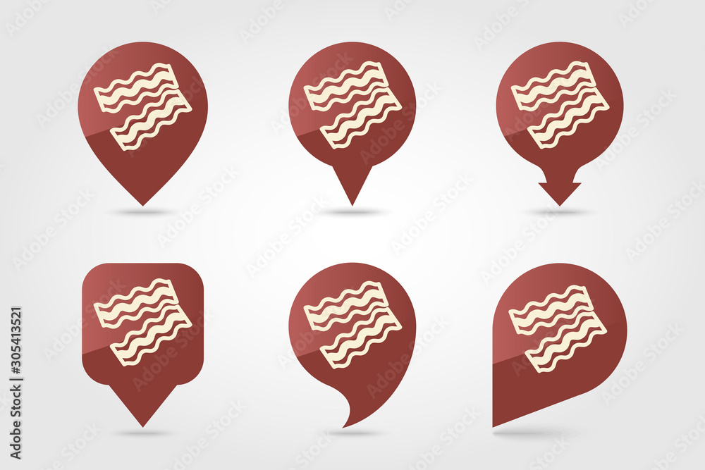Bacon pieces vector pin map icon Bacon pieces vector pin map icon