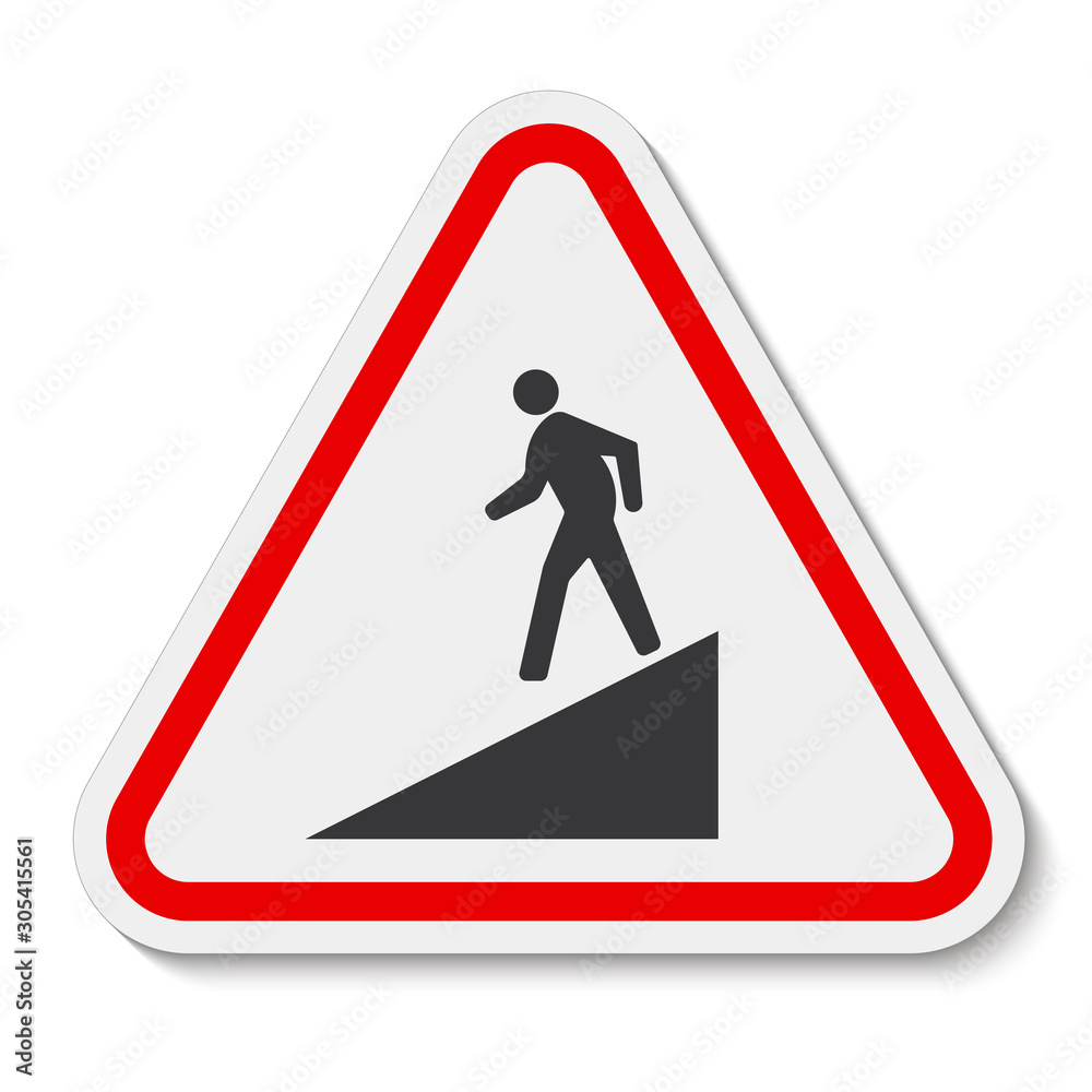 Beware Slope Symbol Sign Isolate On White Background,Vector Illustration EPS.10 Beware Slope Symbol Sign Isolate On White Background,Vector Illustration EPS.10