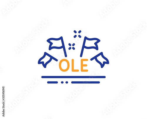 Championship with flags sign. Ole chant line icon. Sports event symbol. Colorful outline concept. Blue and orange thin line ole chant icon. Vector