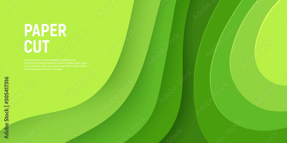 Green paper cut banner with 3D slime abstract background and green ...