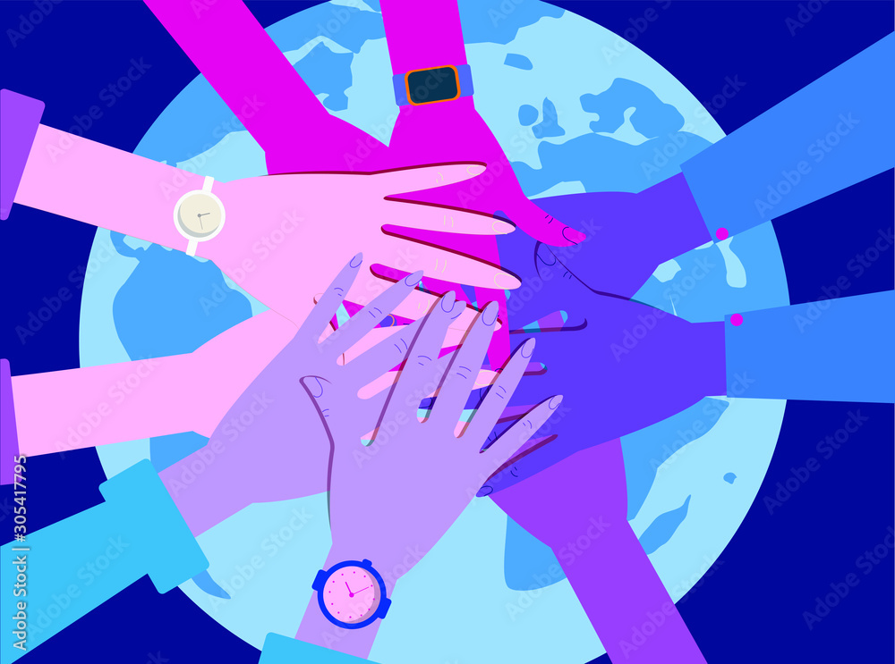 stacking hands, friendship hands, stack of different people hands