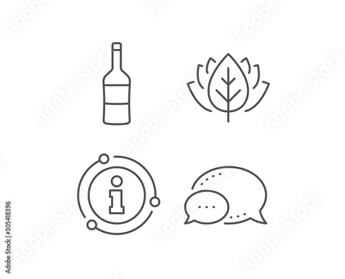 Wine bottle line icon. Chat bubble, info sign elements. Merlot or Cabernet Sauvignon sign. Linear wine outline icon. Information bubble. Vector