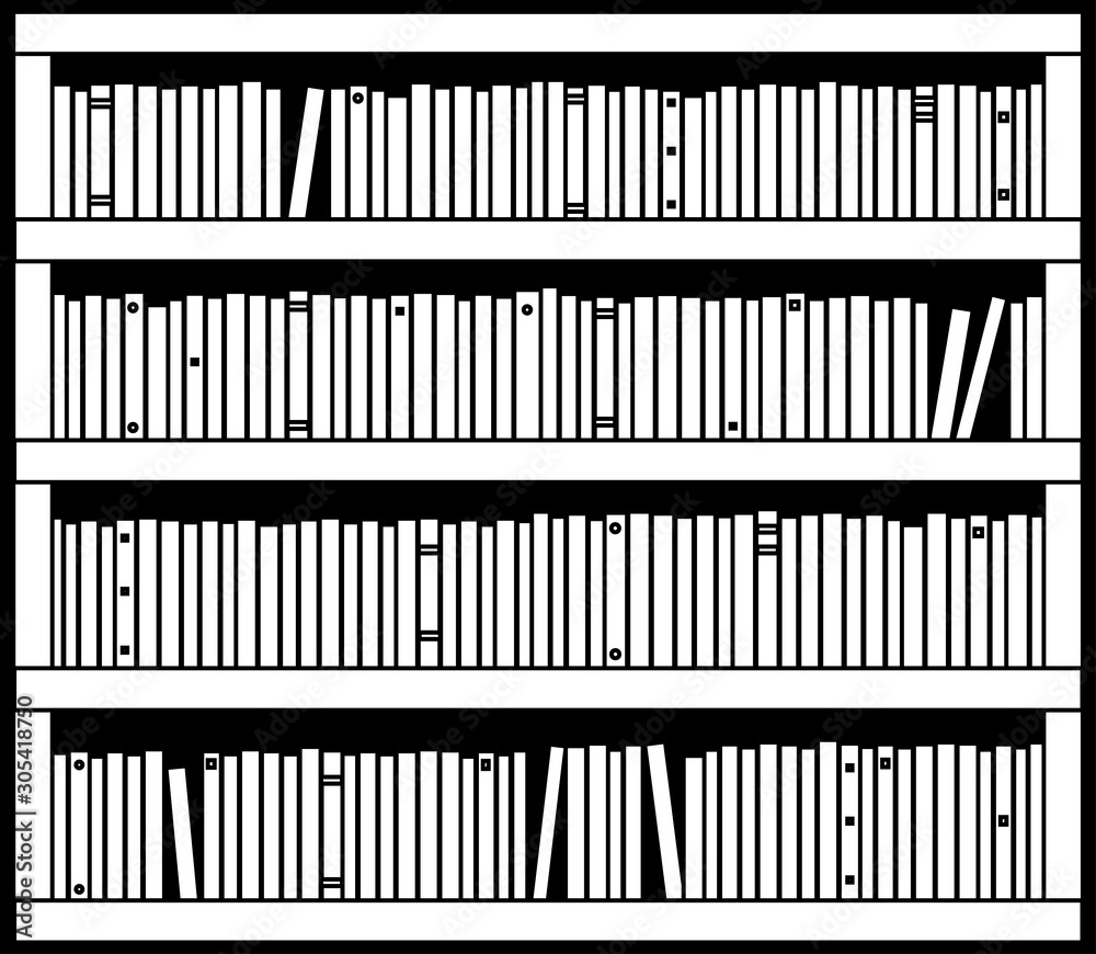 Bookcase. Various books on a white background. Silhouette. Vector illustration. Bookcase. Various books on a white background. Silhouette. Vector illustration.