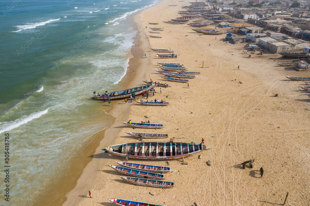Kayar View Aerial view of fishing village, pirogues fishing boats in Kayar ...