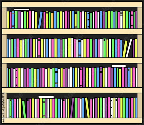 Collection of paper books. Bookcase. Vector illustration.