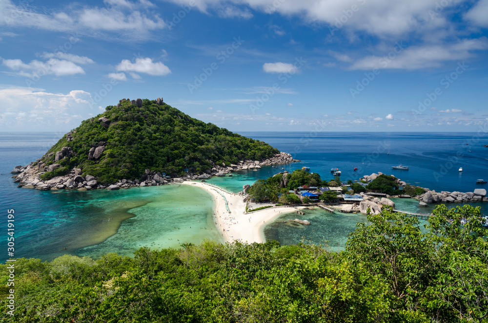 View point from top of mountain for see the beach, sea and nature of NangYuan and Tao island, Thailand