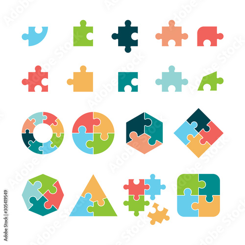 Puzzle icon. Jigsaw incomplete pictogram puzzle geometrical forms vector business objects. Jigsaw puzzle, solution and game shape piece illustration