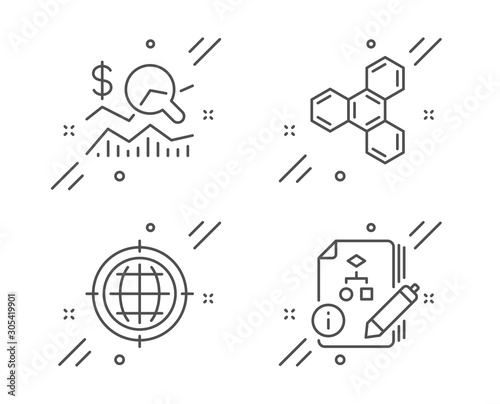 Seo internet, Chemical formula and Check investment line icons set. Algorithm sign. Globe, Chemistry, Business report. Project. Technology set. Line seo internet outline icon. Vector