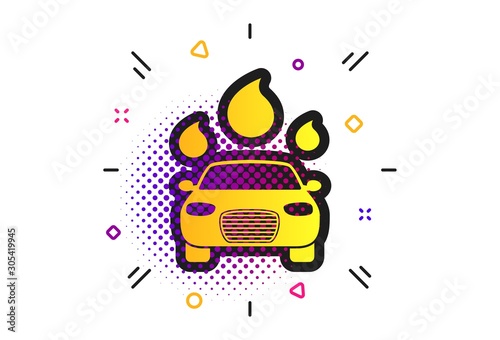 Car wash icon. Halftone dots pattern. Automated teller carwash symbol. Water drops signs. Classic flat carwash icon. Vector