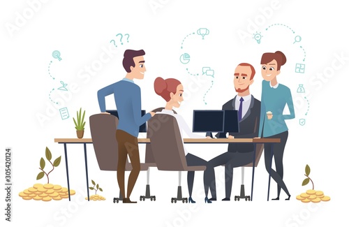 Effective business team. People group create a startup. Investors are discussing the project vector illustration. Teamwork startup management, corporate professional employee