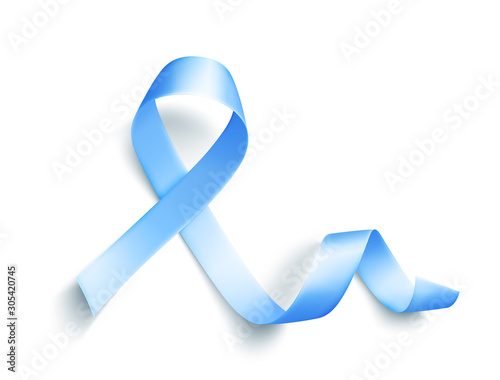 Satin blue ribbon over transparent background. Realistic medical symbol for prostate cancer awareness month in november.