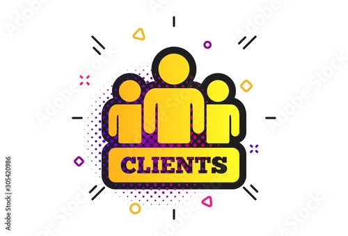 Clients sign icon. Halftone dots pattern. Group of people symbol. Classic flat clients icon. Vector