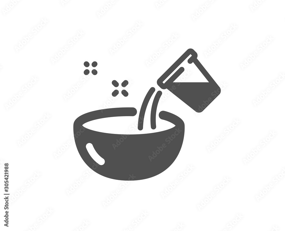Bowl sign. Cooking add water icon. Food preparation symbol. Classic flat style. Simple cooking water icon. Vector Bowl sign. Cooking add water icon. Food preparation symbol. Classic flat style. Simple cooking water icon. Vector