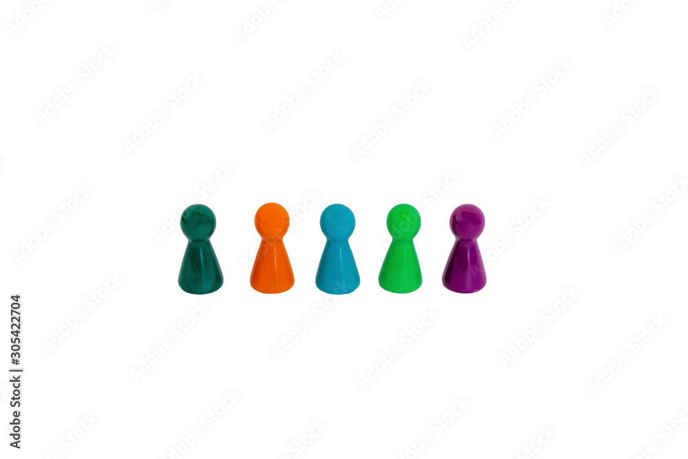 Board game piece and dice isolated on white coloroful figure of people board game Board game piece and dice isolated on white coloroful figure of people board game