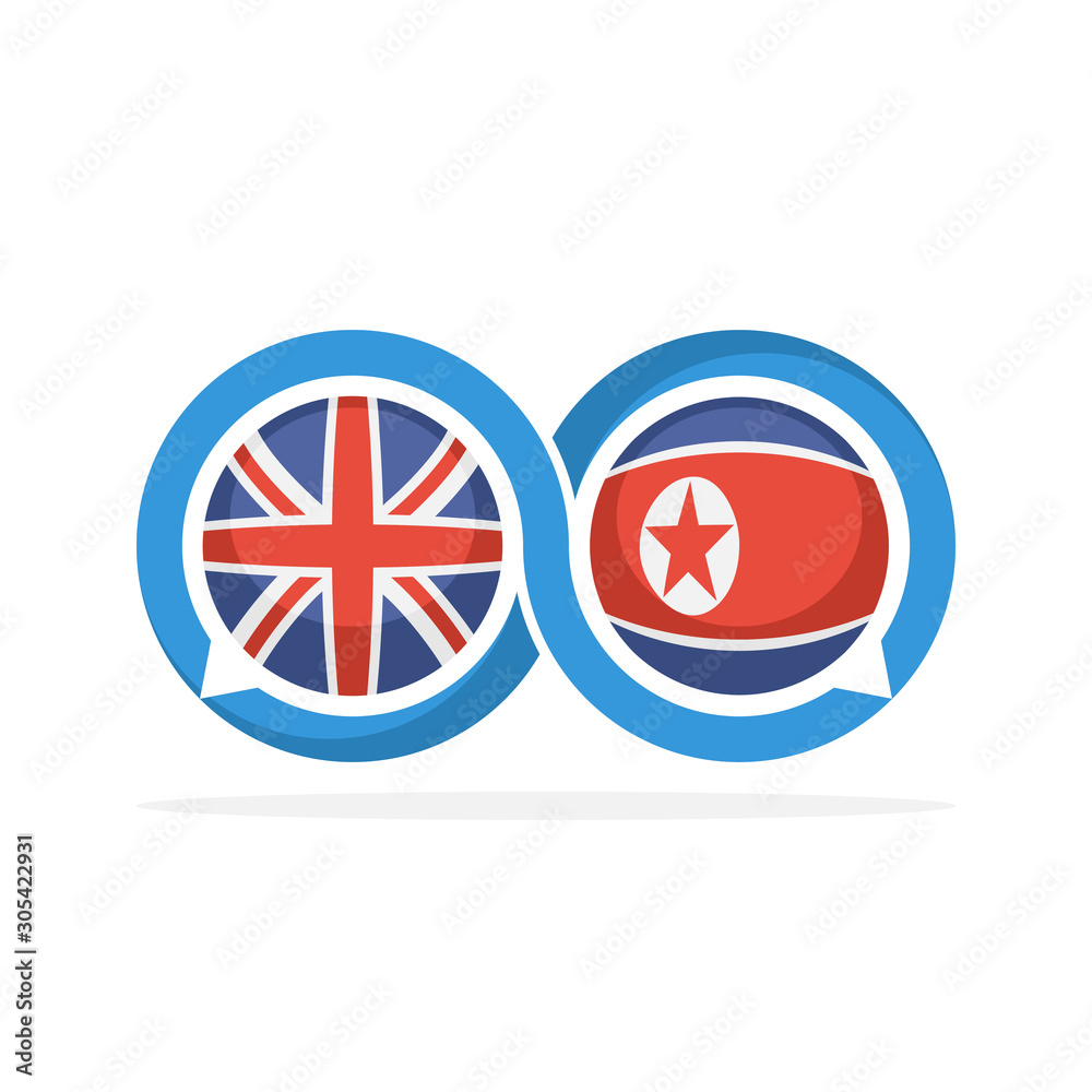 Illustrated icons with English and North Korean communication concepts Illustrated icons with English and North Korean communication concepts