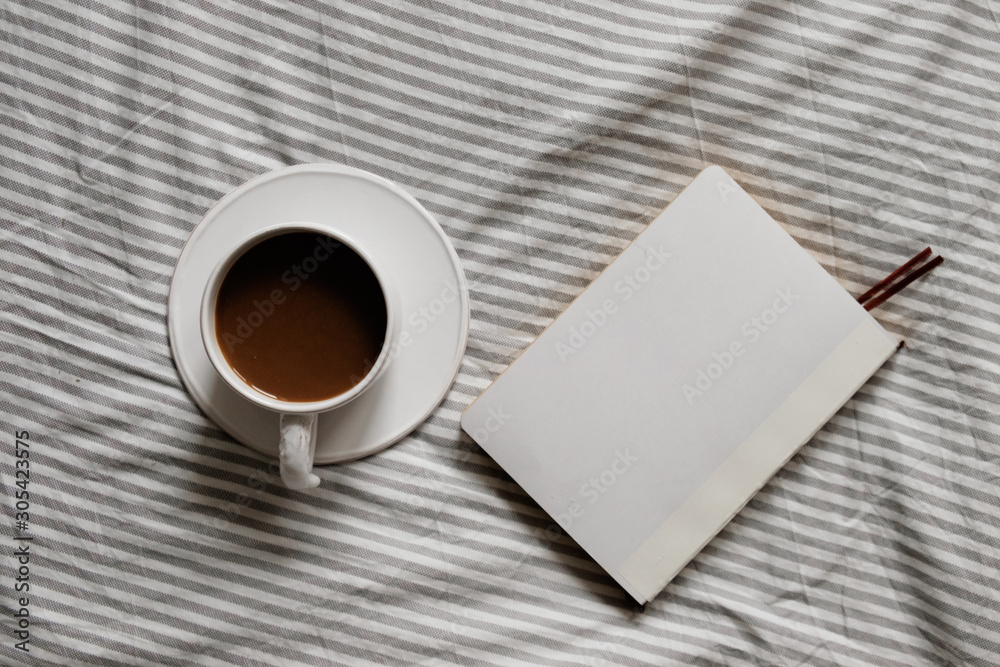 cup of coffee in scandinavian style. Breakfast in bed cup of coffee in scandinavian style. Breakfast in bed