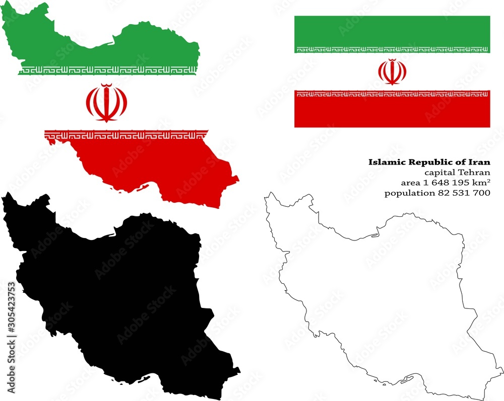 Fototapeta premium Iran ector map, flag, borders, mask , capital, area and population infographic