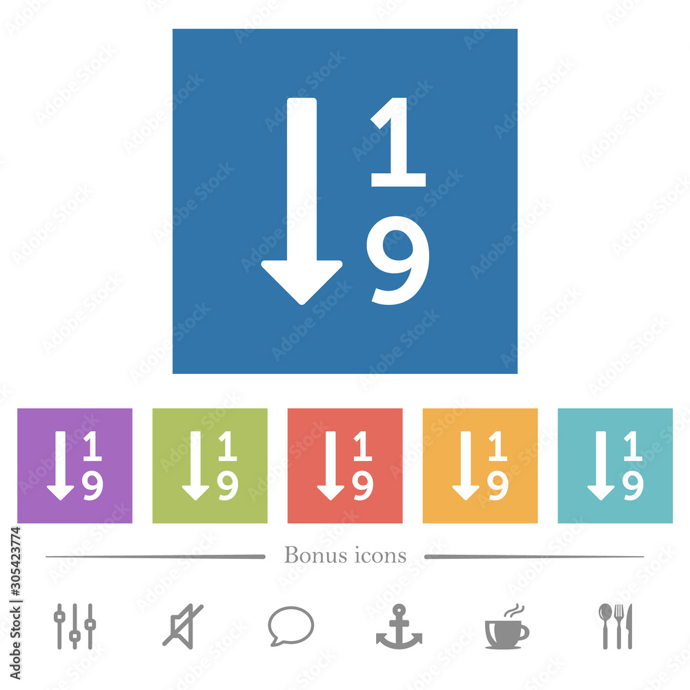 Ascending numbered list flat white icons in square backgrounds Ascending numbered list flat white icons in square backgrounds