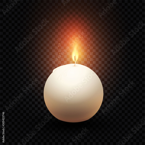 Realistic 3D burining wax & paraffin candles. Candle flame on transparent background.