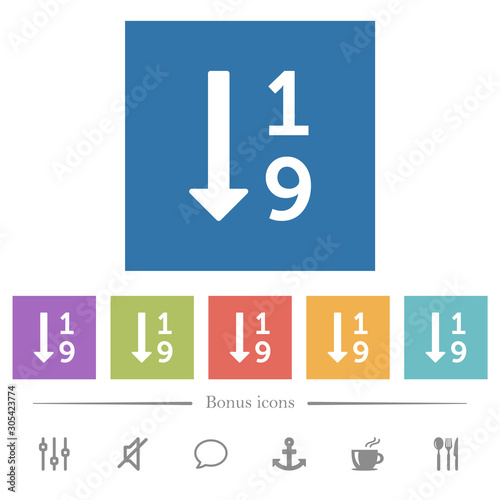 Ascending numbered list flat white icons in square backgrounds
