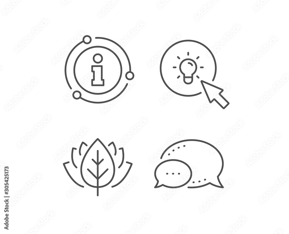 Idea lamp line icon. Chat bubble, info sign elements. Mouse cursor sign. Light bulb symbol. Linear energy outline icon. Information bubble. Vector