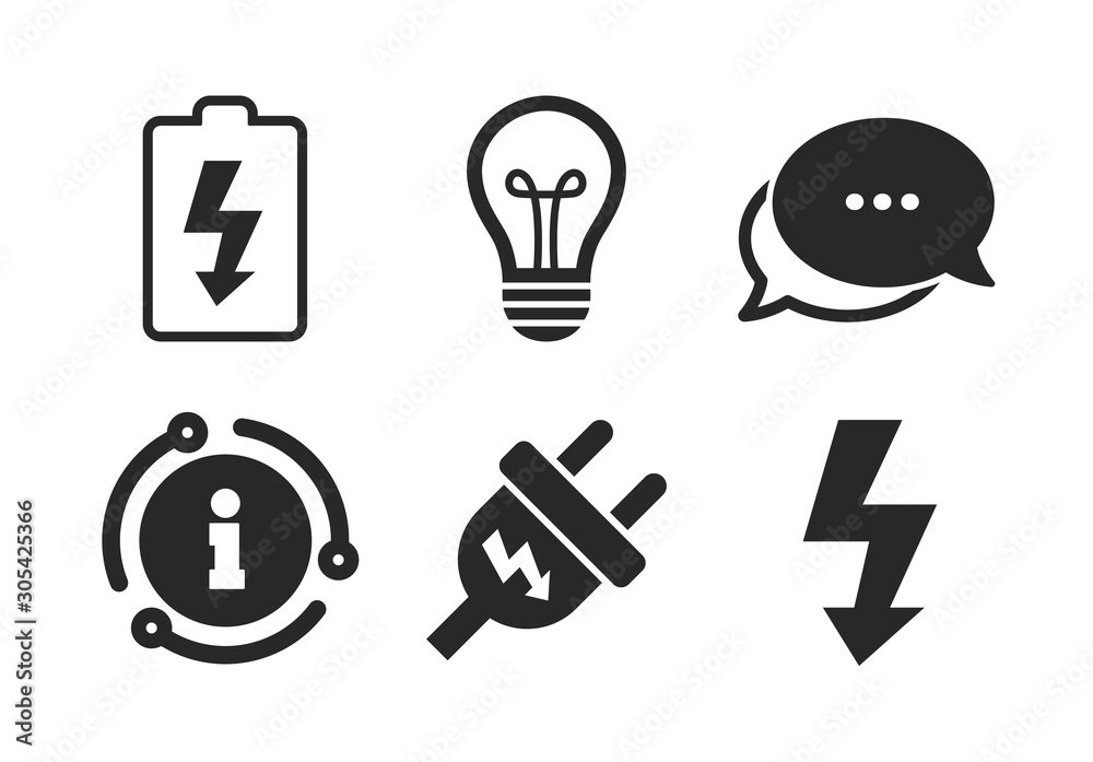 Lamp Bulb And Battery Symbols Chat Info Sign Electric Plug Icon Low Electricity And Idea Signs Classic Style Speech Bubble Icon Vector Stock Vector Adobe Stock Lamp Bulb And Battery Symbols Chat Info Sign Electric Plug Icon Low Electricity And Idea Signs Classic Style Speech Bubble Icon Vector Stock Vector Adobe Stock