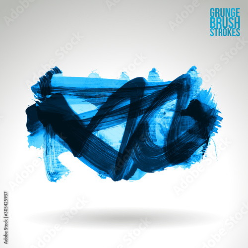 Blue brush stroke and texture. Grunge vector abstract hand - painted element. Underline and border design.