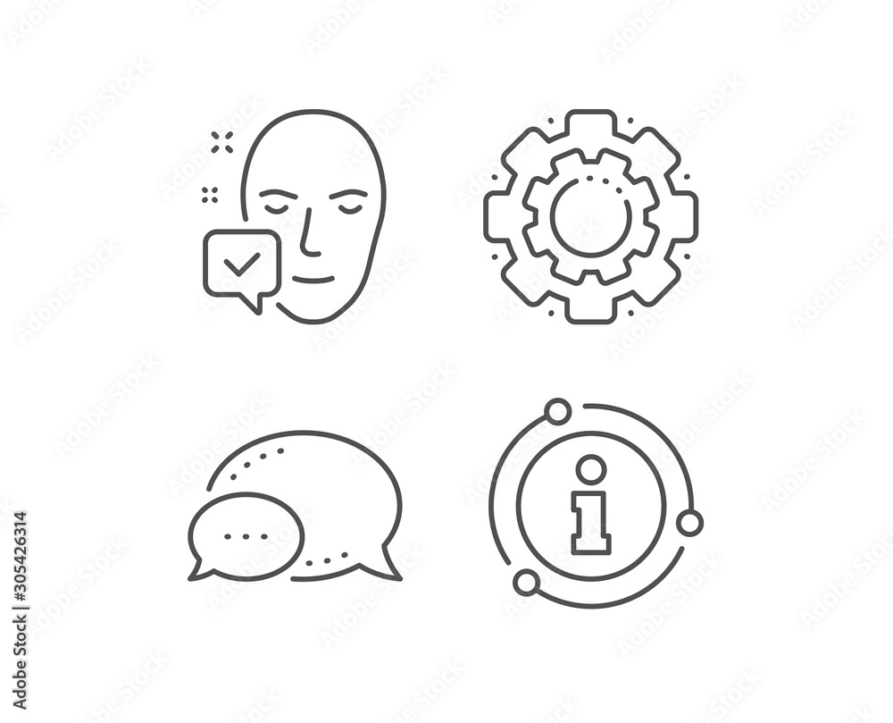 Face accepted line icon. Chat bubble, info sign elements. Access granted sign. Facial identification success symbol. Linear face accepted outline icon. Information bubble. Vector