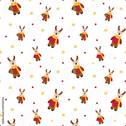 Little deer baby christmas seamless pattern on white bakground