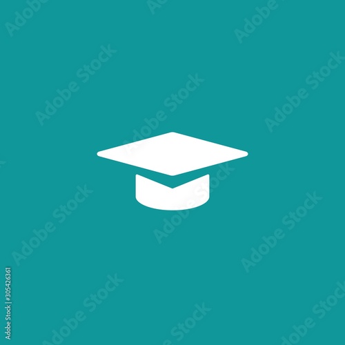 Graduation cap or mortar board icon. Flat illustration isolated on turquoise background.