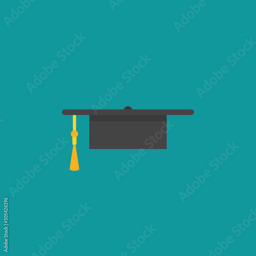 Graduation cap or mortar board icon. Flat illustration isolated on turquoise background.