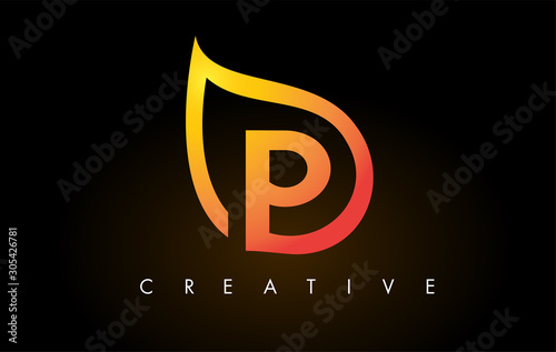 P Leaf Logo Letter Design with Golden Leaf Outline