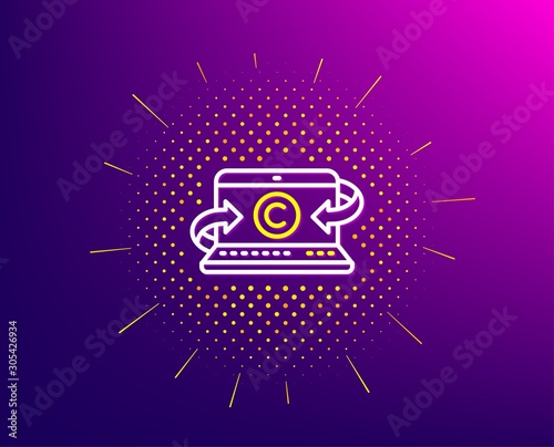 Copywriting notebook line icon. Halftone pattern. Ð¡opyright sign. Media content symbol. Gradient background. Copywriting notebook line icon. Yellow halftone pattern. Vector