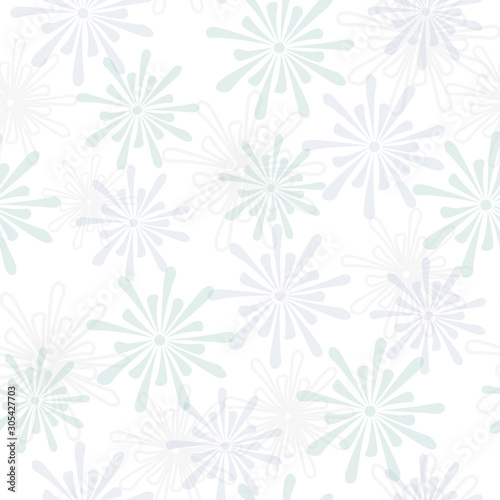 Vector Light Pastel Blue Green Flowers Scattered on a White Background. Background for textiles, cards, manufacturing, wallpapers, print, gift wrap and scrapbooking.