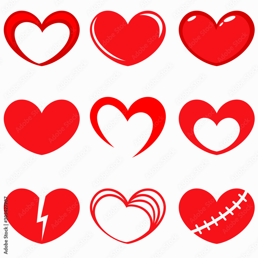 Red heart shapes isolated on white background.