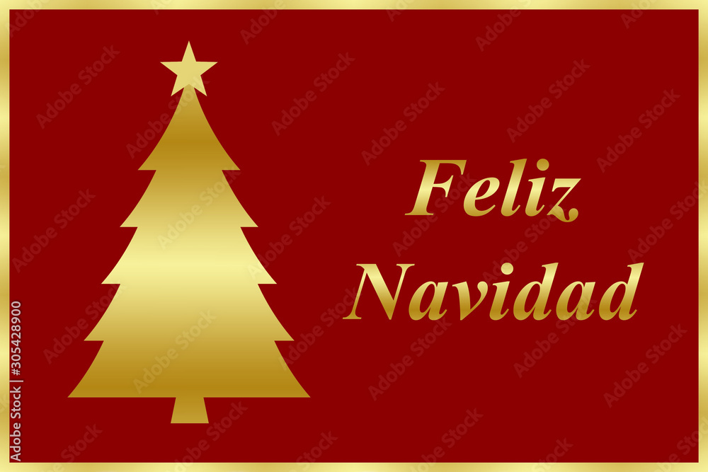 Felicitación de Navidad roja y dorada en español