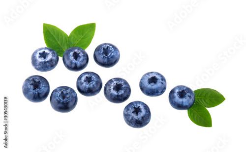 Top view of blueberries isolated on white background