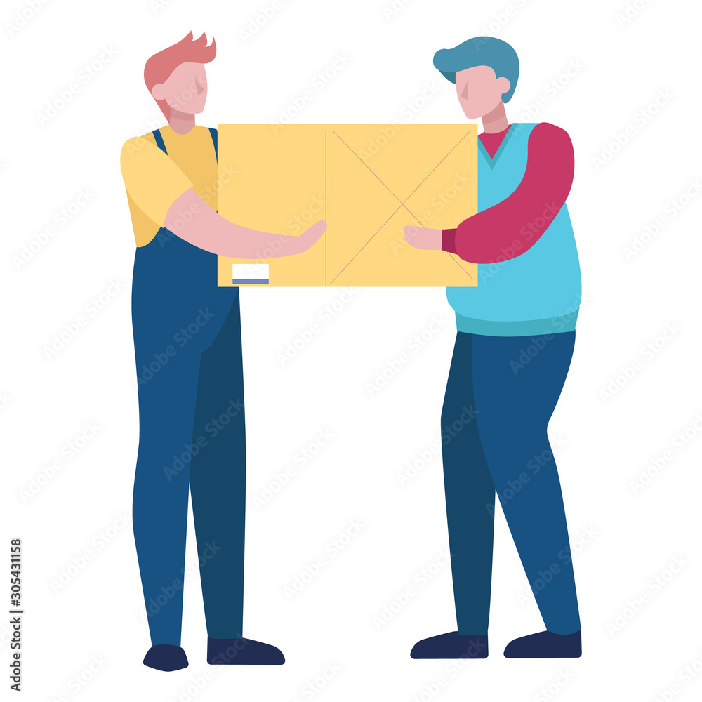 Fast delivery service. Mover in uniform with box. Logistic concept. Fast delivery service. Mover in uniform with box. Logistic concept.