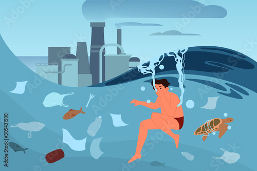 Global ecology problem vector illustratiion. Environmental pollution