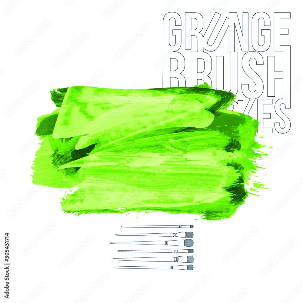 Green brush stroke and texture. Grunge vector abstract hand - painted element. Underline and border design.