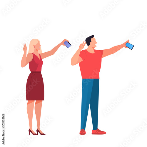 Man and woman with mobile phone. Female and male