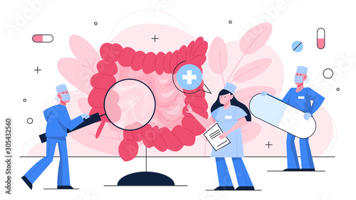 Doctor make human bowel examination concept. Idea of body health
