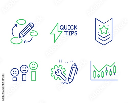 Shoulder strap, Engineering and Quickstart guide line icons set. Keywords, Customer satisfaction and Financial diagram signs. Star rank, Construction, Lightning symbol. Marketing strategy. Vector