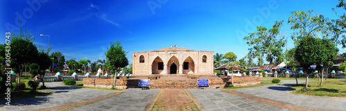 Historic Kru Se mosque which is made of bricks with round pillars. The mosque represents a unique Islamic civilization of the Kingdom of Pattani in Thailand.