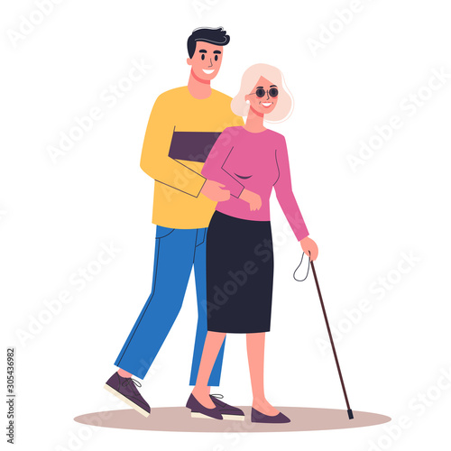 Disabled people living active life concept. Blind women