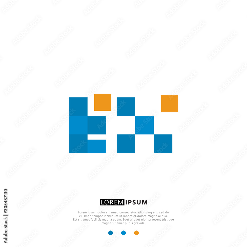 EX E X Logo Monogram with Blue and yellow Colors. modern letter logo design