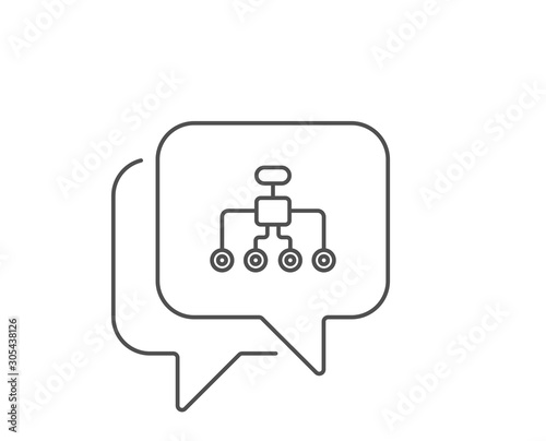 Restructuring line icon. Chat bubble design. Business architecture sign. Delegate symbol. Outline concept. Thin line restructuring icon. Vector