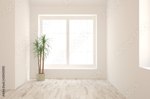 Fototapeta Naklejka Na Ścianę i Meble -  Empty room in white color. Scandinavian interior design. 3D illustration