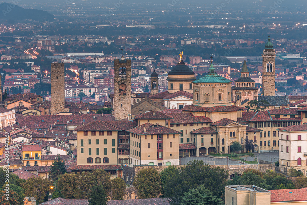 Skyline view of Bergamo old town, Italy
