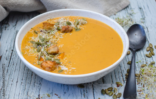 Homemade Butternut Soup in a white Bowl